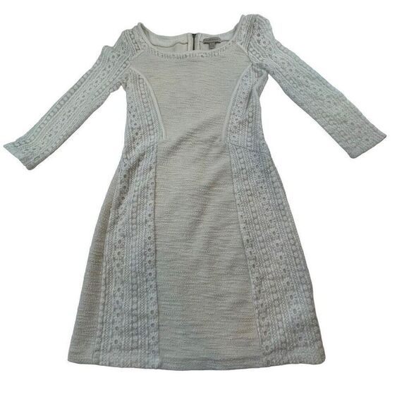 Bordeaux Sweater Dress Lace Cream Linen Quarter Sleeve Mini Fit Flare Size XS - Picture 1 of 7